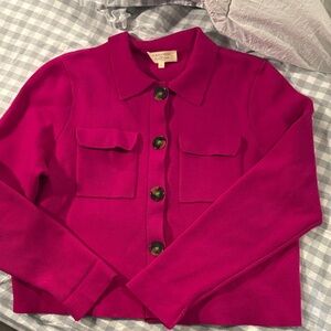 Sezane Magenta Button-Front Knit Cardigan